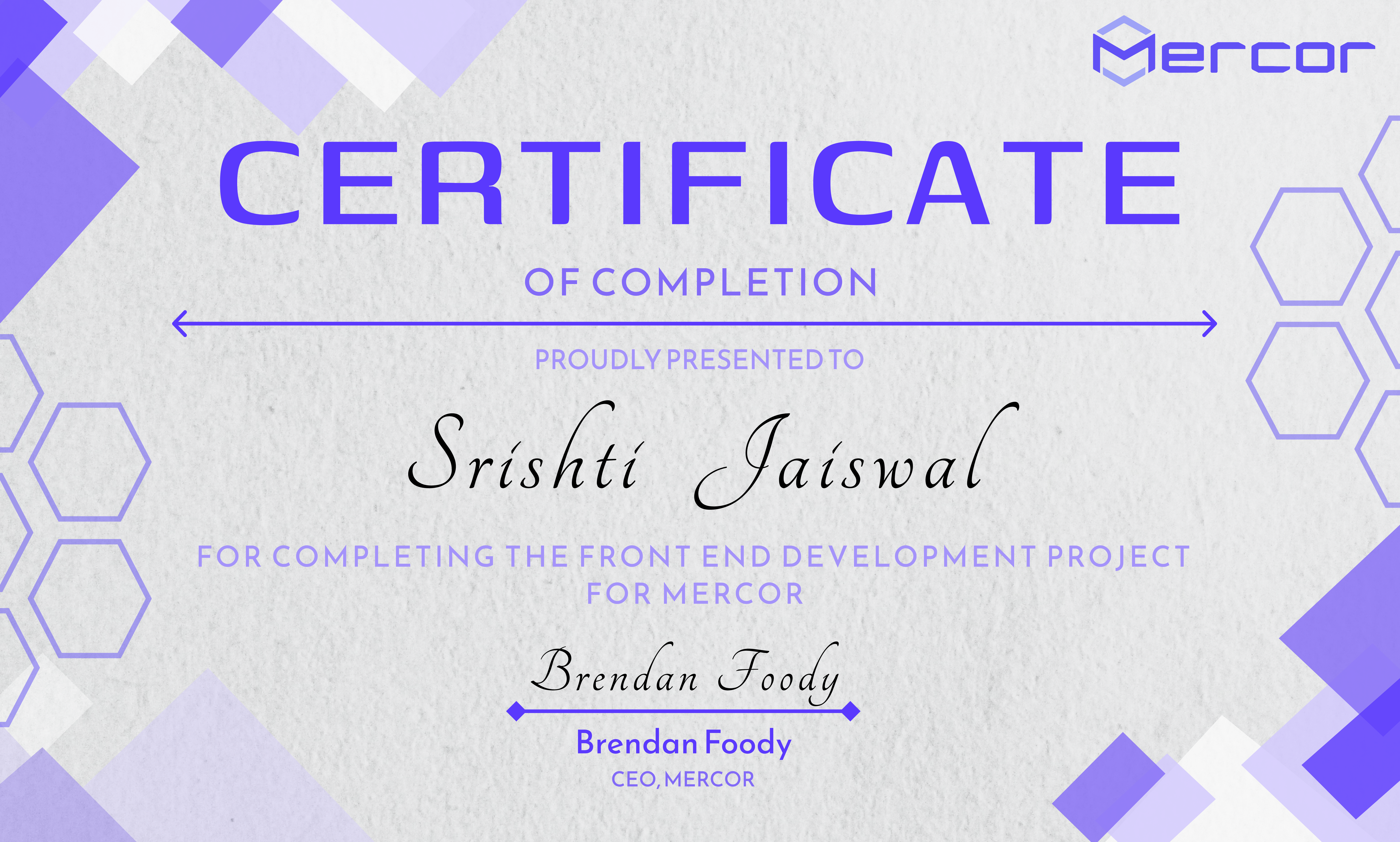 mercor certificate